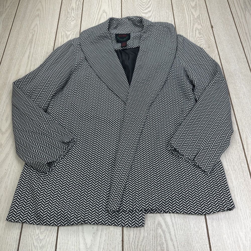 Ashro Black White Herringbone Dinner Party Blazer Jacket Size 16‎